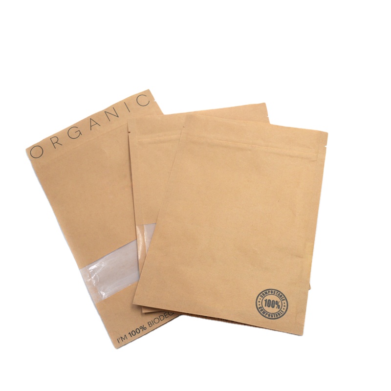 100% Eco-friendly Material Certified Pla Compostable Kraft Paper Bag With Zipper Biodegradable Packaging